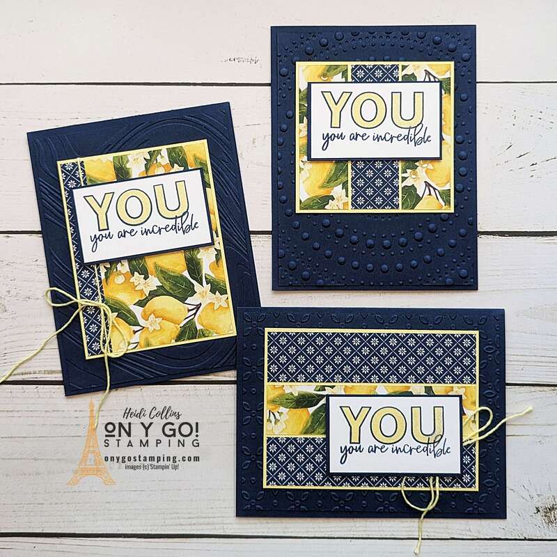 Use the NEW Mediterranean Blooms patterned paper with the Happy Little Things stamp set from Stampin' Up!®️ to create three quick and easy handmade cards.