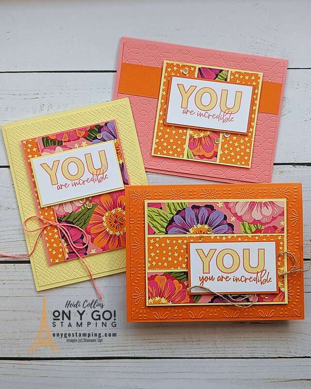 Use the Flowering Zinnias patterned paper from Stampin' Up! to create three quick and easy floral cards!