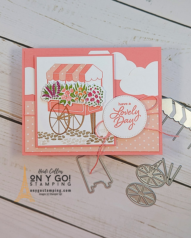 Handmade card with lots of spring flowers made with the Flower Cart bundle and Flowering Zinnias patterned paper from Stampin' Up!®️ 