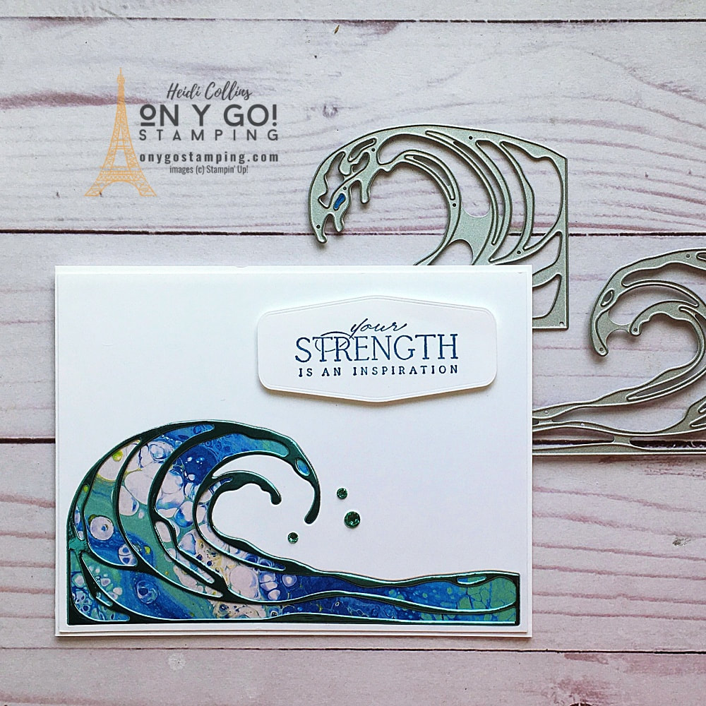 Create a clean and simple card (CAS card) that sparkles like water with the Waves dies and new Waves of the Ocean patterned paper from Stampin' Up! Click for dimensions, supply lists, and video tutorial.