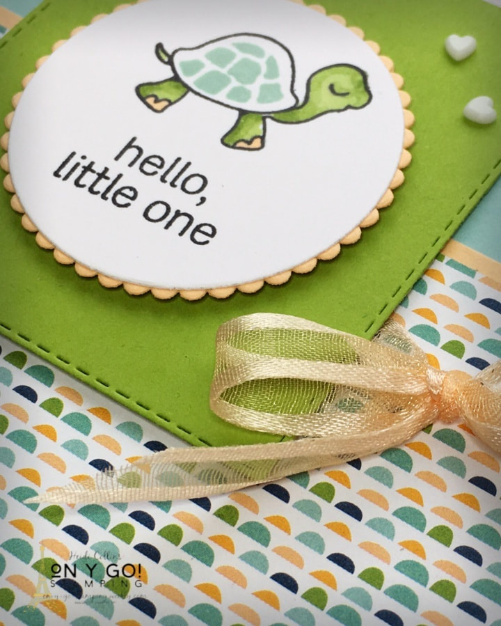 Baby card idea with the Turtle Friends stamps set. This handmade card design is perfectly sweet for welcoming a new baby or as a baby shower invitation.