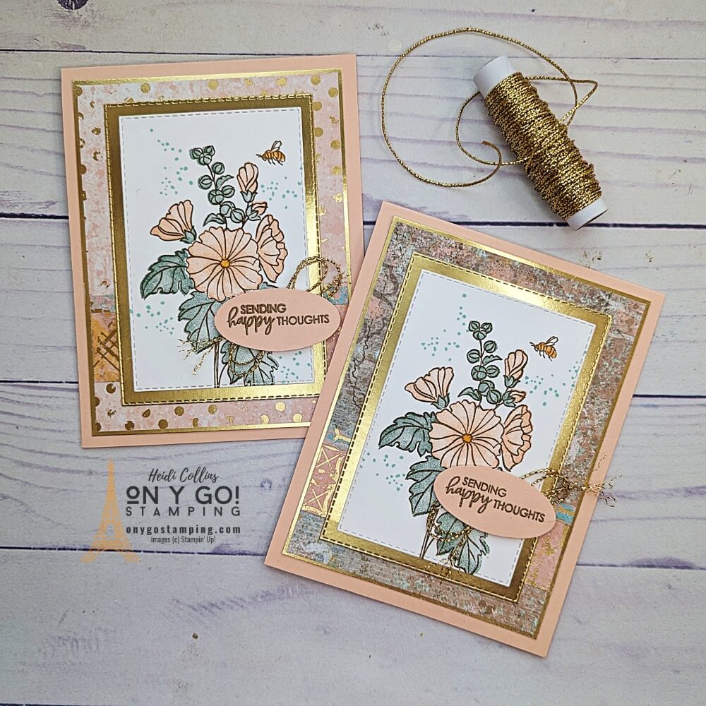 Elegant handmade cards with the Textured Chic patterned paper and Beautifully Happy stamp set from Stampin' Up!® These stamps are available for free with a qualifying purchase during Sale-A-Bration 2023.