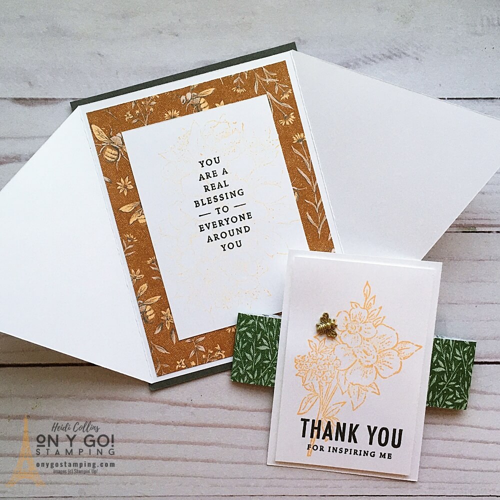 Inside of a fancy fold thank you card made with the NEW Blessings of Home stamp set from Stampin' Up! Sample card designed by Ava Yellott.