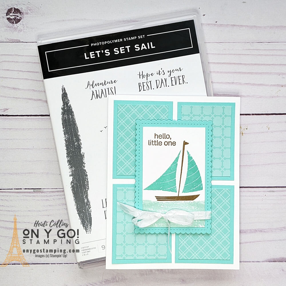 Create a sweet baby card with the Let's Set Sail stamp set from Stampin' Up! This quick and easy card was made from a simple card sketch.