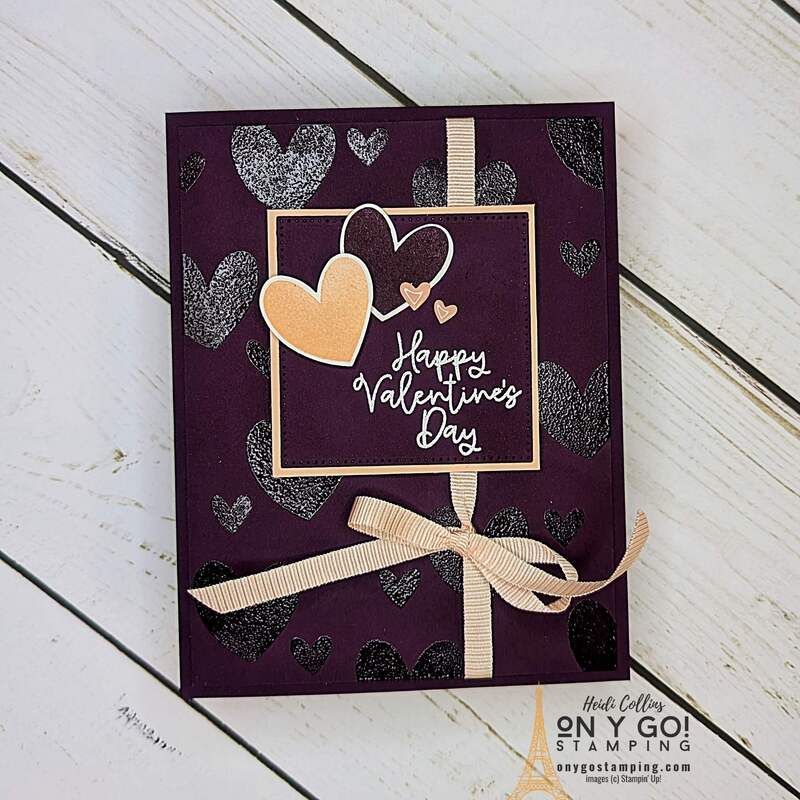 Use the clear on clear embossing technique to rubber stamp an elegant background for a handmade Valentine's Day card. This card uses the Bee My Valentine stamp set from Stampin' Up!'s 2024 January-April Mini Catalog.