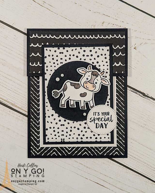 Fun fold birthday card idea. This handmade card uses the Cutest Cows stamp set and punch along with the Zoo Crew patterned paper from Stampin' Up!®️