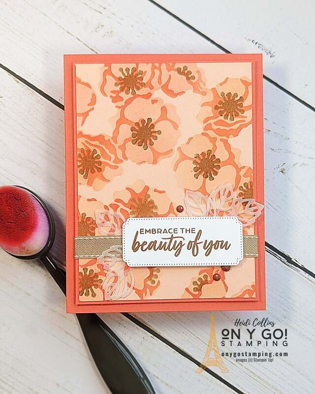 Beautiful floral handmade card made with the Enduring Beauty decorative masks. Just using the stencils without the coordinating stamp creates a soft look for these beautiful flowers.