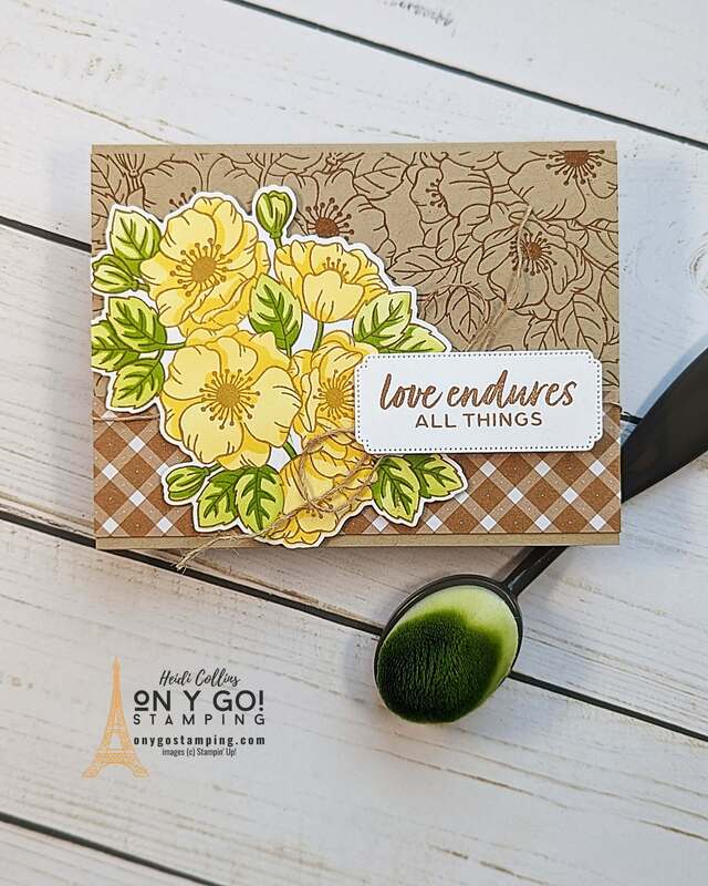 Beautiful handmade card with gorgeous yellow flowers made with the Enduring Beauty stamp set and coordinating stencils from Stampin' Up!®️