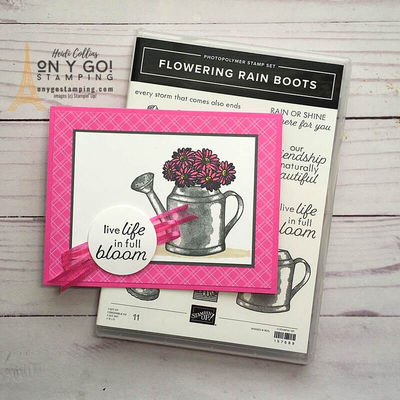 Create a beautiful spring handmade card with the Flowering Rain Boots stamp set from Stampin' Up! This card is based on a card sketch. See more samples and cutting dimensions.