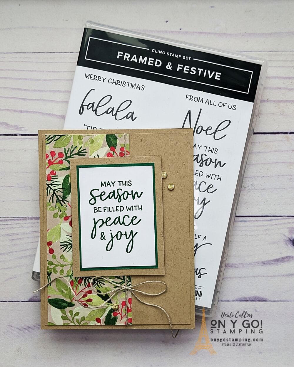 The Framed & Festive stamp set from Stampin' Up!® is perfect for creating quick and easy Christmas cards with patterned paper like the Painted Christmas Designer Series Paper.