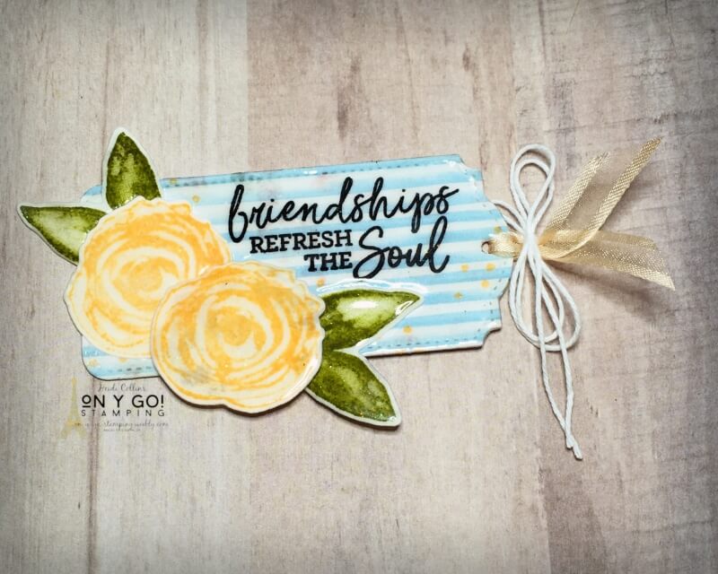 Create a beautiful gift tag that can be used as a magnet. This sample uses the fabulous new Pale Papaya In Color from Stampin' Up! as well as the Artistically Inked stamp set. 
