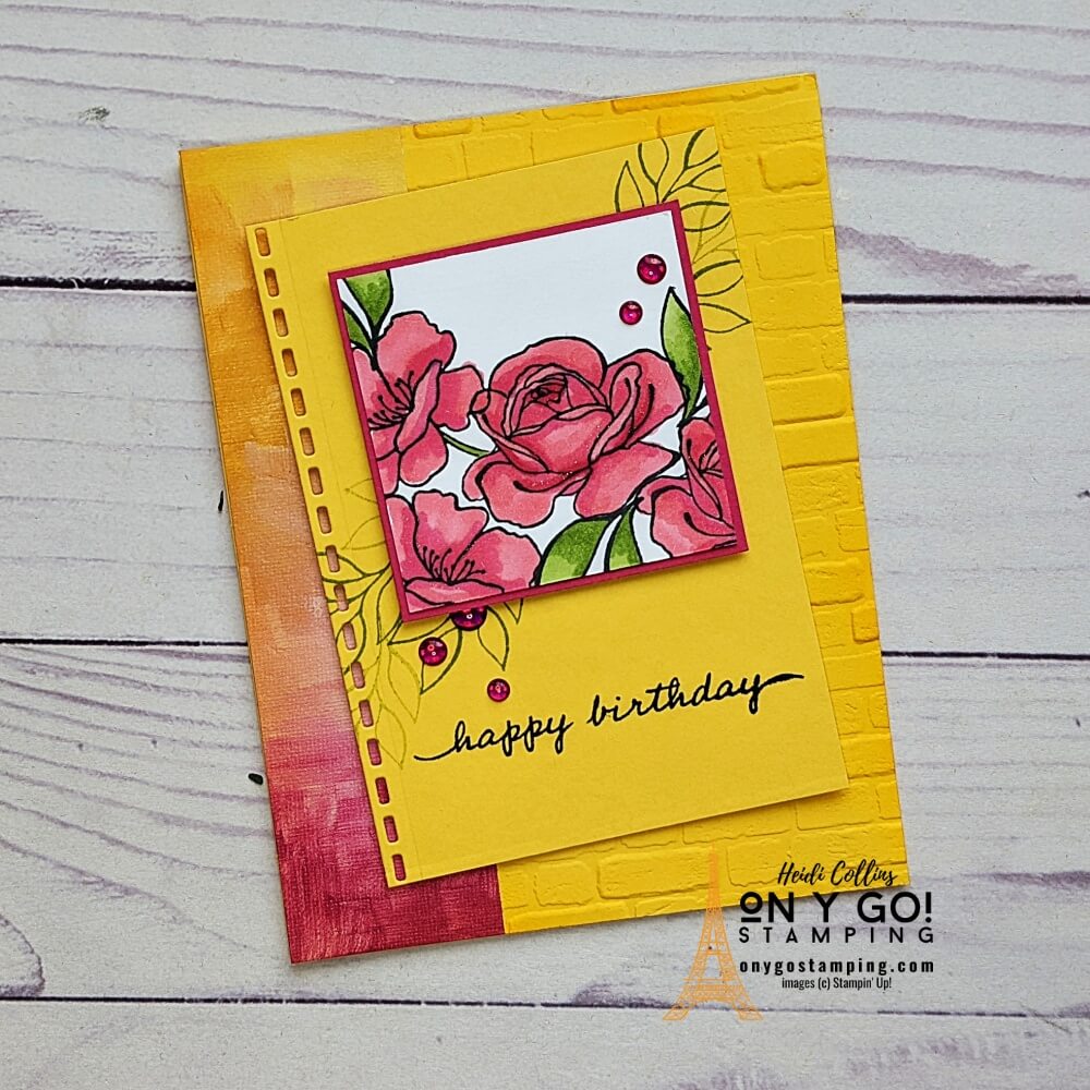 Birthday card using the Happiness Abounds stamp set from Stampin' Up! Add a little sparkle with the Wink of Stella marker.