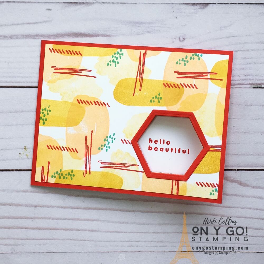 This fun-fold window card was made with the Hello Beautiful stamp set and Beautiful Shapes dies from Stampin' Up!'s January-June 2022 Mini Catalog. I love the abstract designs that you can create with these stamps.