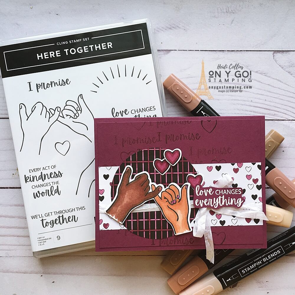 Create a handmade card that would be perfect for Valentine's Day with the Here Together stamp set from Stampin' Up! The All Together suite of products also has patterned paper and the new Natural Tones Stampin' Blends.