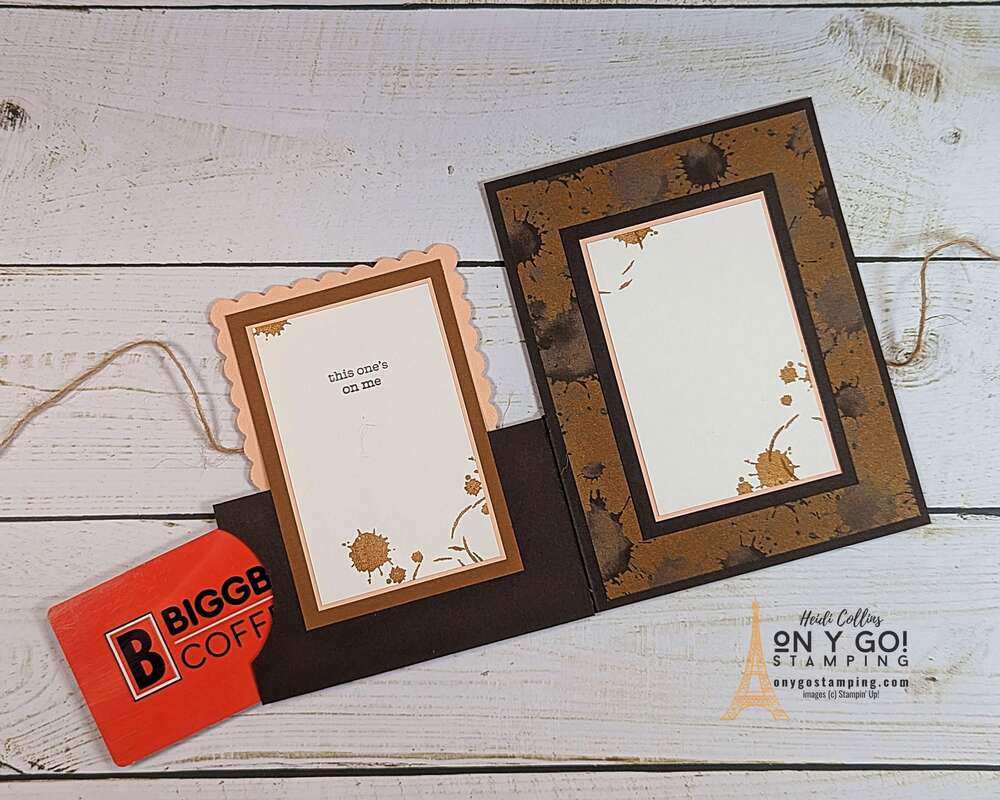 This fun fold card is also a gift card holder. The Latte Love stamp set and A Little Latte patterned paper from Stampin' Up!®️ is perfect for creating coffee-themed cards.