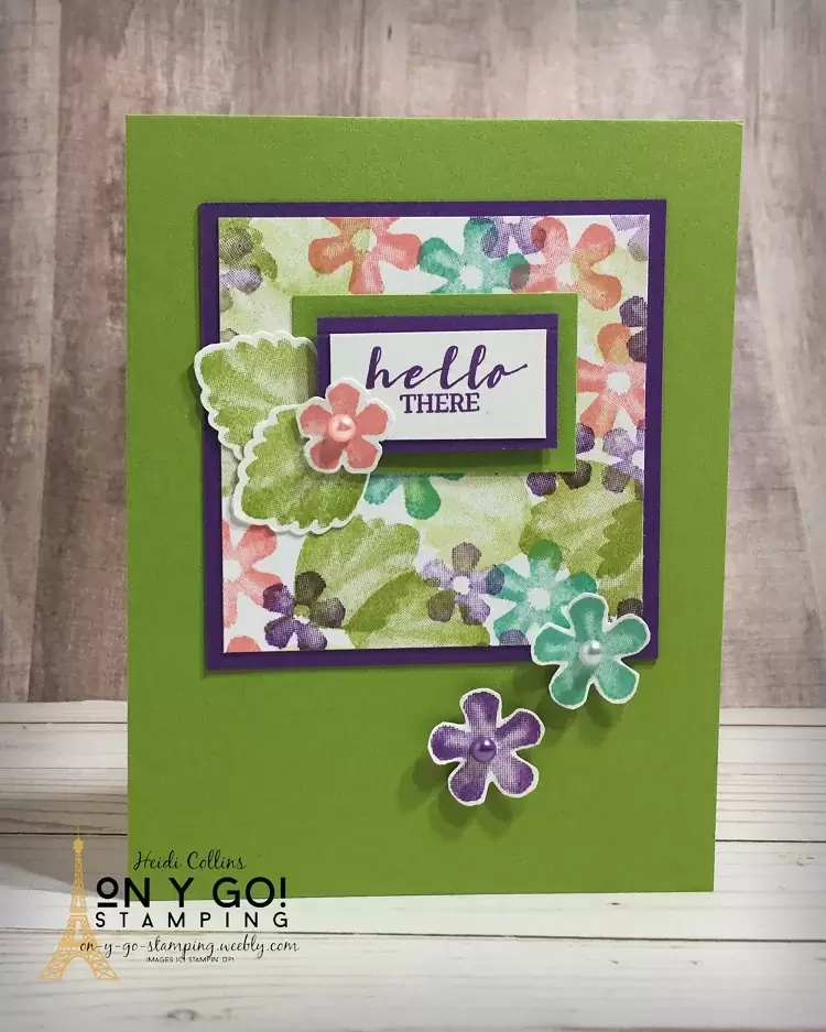 Quick card idea using handmade patterned paper with the Sweet Strawberry stamp set from Stampin' Up!
