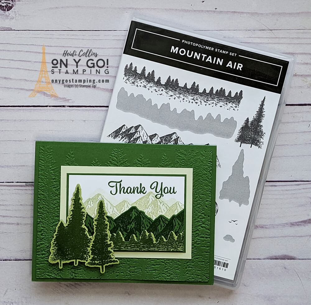 Get tips for creating multiple cards like this thank you card with the Mountain Air stamp set. Also includes a video tutorial, cutting dimensions, and supply list.