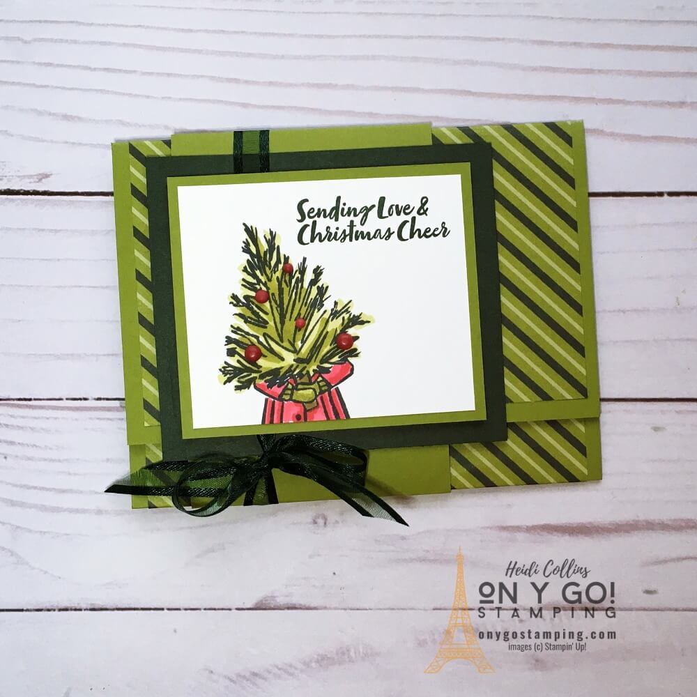 Create an easy fun fold Gift Card holder with a little patterned paper and the Delivering Cheer patterned paper from Stampin' Up!