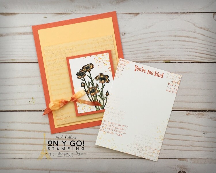 Thank you card idea using the NEW Quiet Meadow stamp set from Stampin' Up! This easy card design features a pocket with a pull-out notecard. 