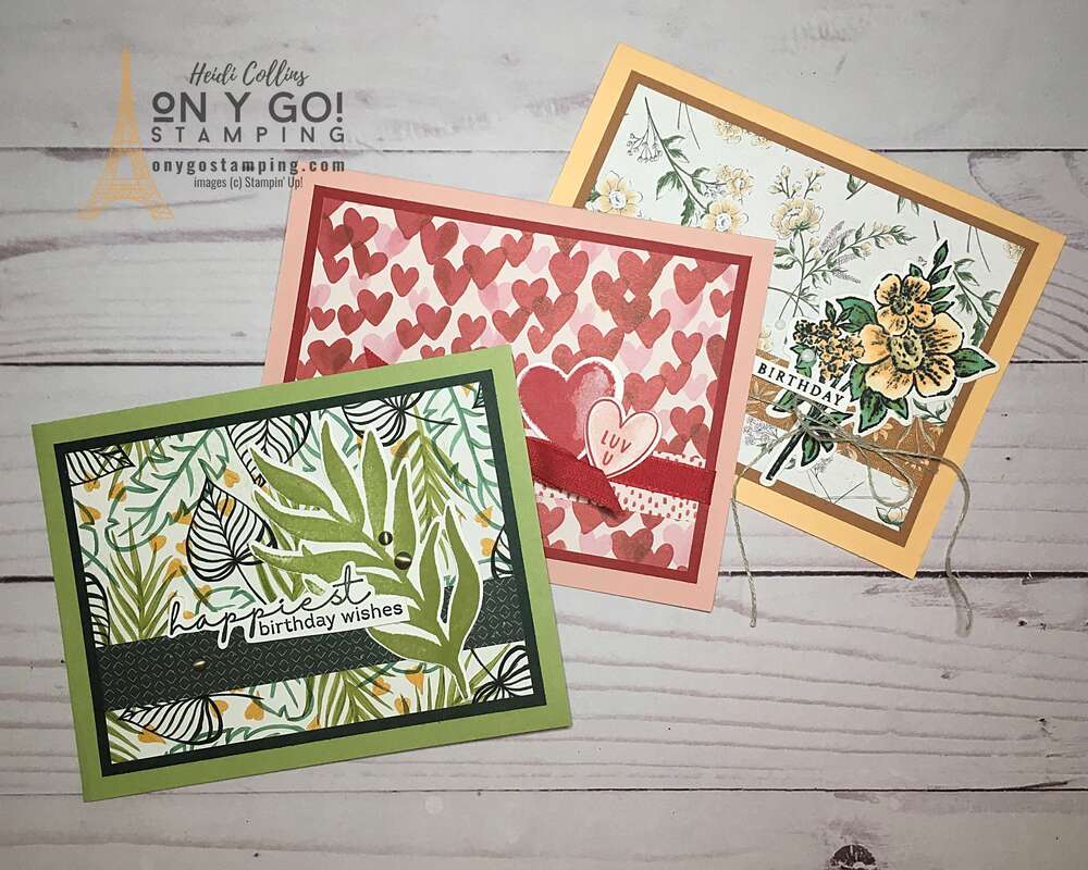 Easy handmade card design based on a simple card sketch. These DIY card ideas use new stamps and patterned papers from Stampin' Up! available in the January-June 2022 Mini Catalog.
