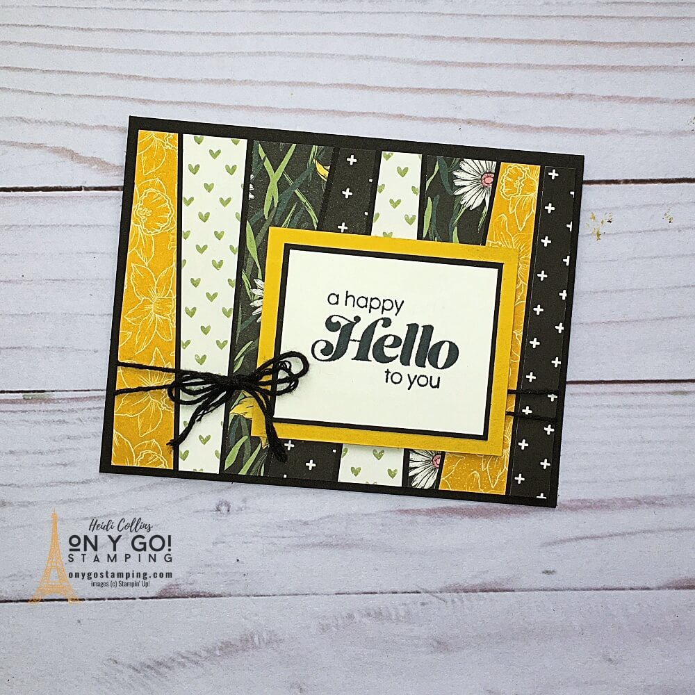 Fun handmade card for spring with the new Daffodil Afternoon patterned paper available for FREE during Sale-A-Bration 2022. Plus a fun greeting from the Sunny Sentiments stamp set.