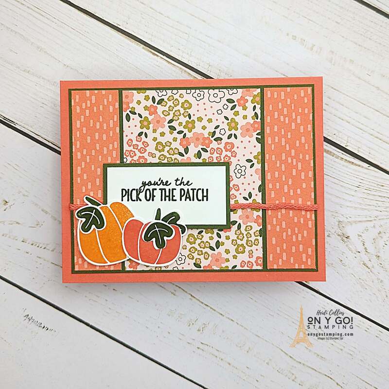 Create a beautiful fall-inspired card using a simple sketch and Stampin' Up's Pick of the Patch stamp set! Bring your design to life with the earthy hues and floral patterns of the exquisite Garden Walk paper. This cozy, handmade card is perfect for any autumn occasion. See the card sketch and get inspired to craft your own masterpiece!