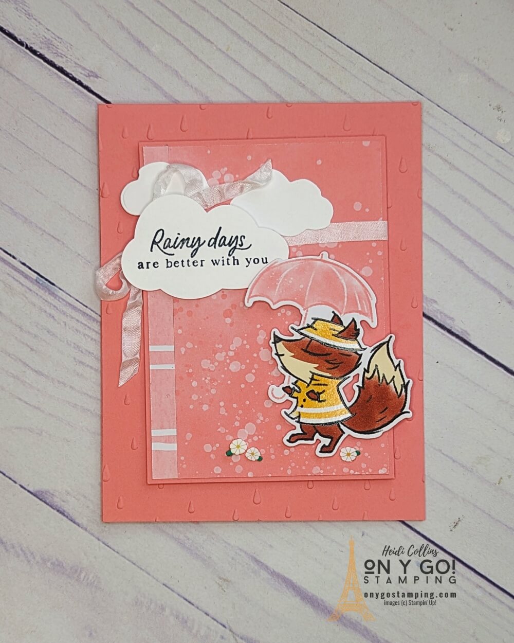 Playing in the Rain stamp set from Stampin' Up! is perfect for adding a cheerful touch to any rainy day. This handmade card set is perfect for inspiring the imagination and brightening those gloomy days. Make a special card or letter for that special someone with this fun, creative set!
