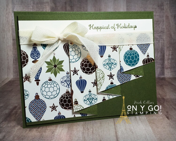 Fun fold cardmaking idea using the Brightly Gleaming patterned paper from Stampin' Up! The greeting is from the Merry Moose stamp set. This easy fun fold card design has a drapery fold that is perfect for showing off your gorgeous scrapbook paper.