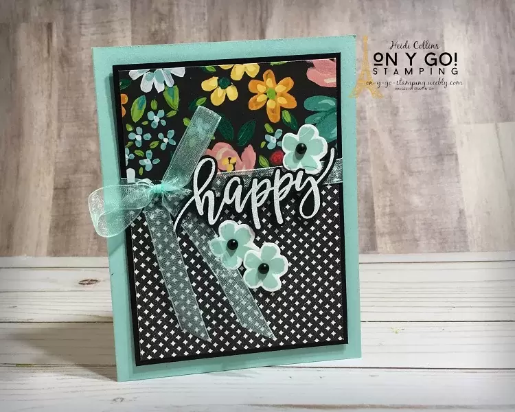 Pretty Perennial floral card wiith the Flower and Field and True Love patterned papers from Stampin' Up! Get the Flower and Field patterned paper free during Sale-A-Bration 2021.