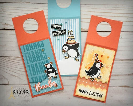 Want an easy gift? Make a cute bottle tag to slip over a bottle of wine, tequila, or maybe bubble bath. This fun wine bottle tag is made with the Party Puffins stamp set from Stampin' Up! and is perfect for quick gift wrap.