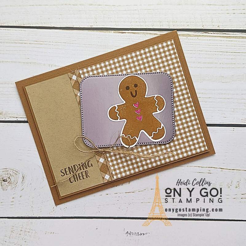 Create an adorable handmade card featuring a gingerbread man on a baking sheet. I used the Sending Cheer stamp set from Stampin' Up! on this fun holiday card.