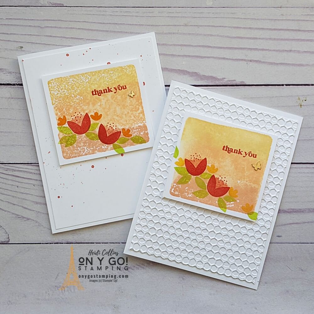 Which one do you prefer? I couldn't decide which background to use on this handmade thank you card featuring the Simply Fabulous stamp set from Stampin' Up!®
