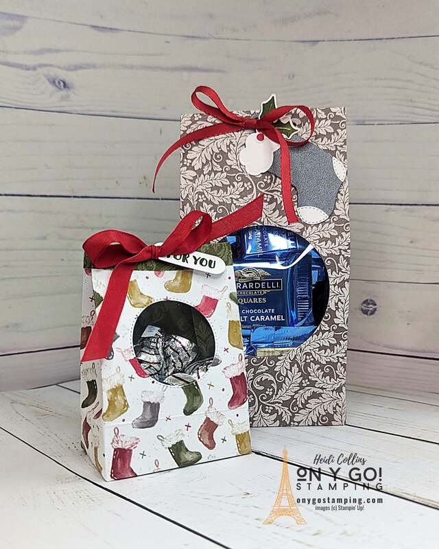 Create easy handmade gift bags for Christmas or anytime with patterned paper. These bags use the Traditions of St. Nick DSP from Stampin' Up! See the video tutorial on how to make these bags.