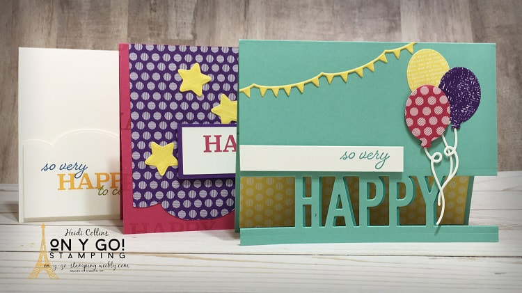 3 card ideas with the So Much Happy stamp set. Stampin' Up! is discontinuing this fabulous stamp set at the end of April.
