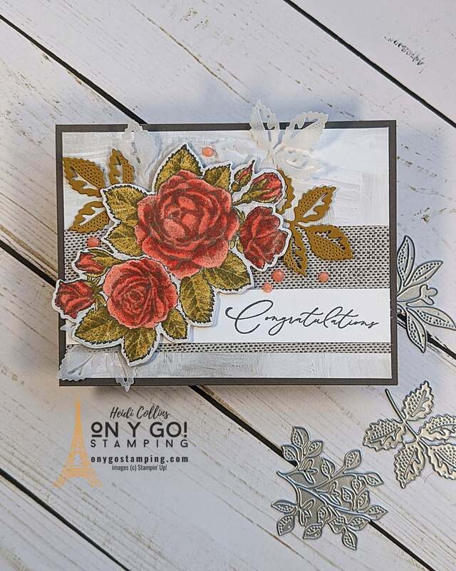 Handmade congratulations card with the Stippled Roses stamp set and Softly Stippled patterned paper from Stampin' Up!®️ Get this patterned paper free during Sale-a-Bration 2024.