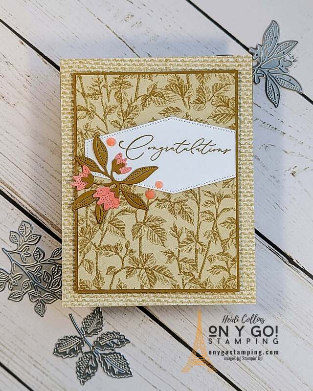 Beautiful handmade card in Wild Wheat! This card uses the Softly Stippled patterned paper and Stippled Roses stamp set and coordinating dies from Stampin' Up!®️ 