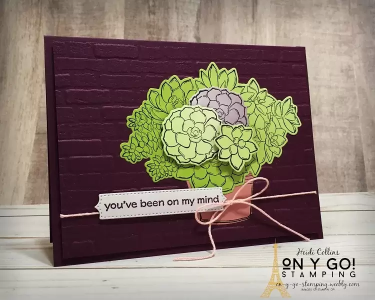 Card idea using the Simply Succulents stamp set, coordinating dies, and Oh So Ombre patterned paper all NEW from Stampin' Up! Get the paper free when you purchase the stamps and dies during Sale-A-Bration 2021!