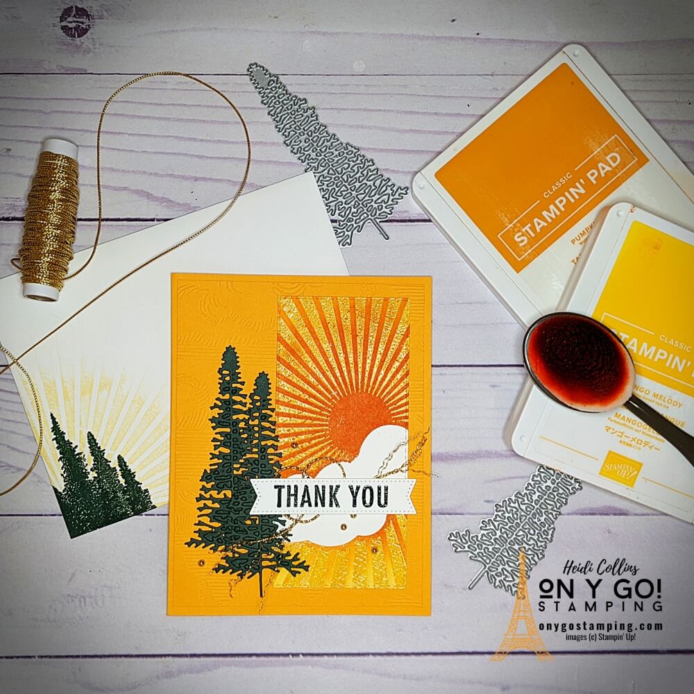 With a little masking, ink blending, and heat embossing, you can make a gorgeous thank you card with the Rays of Light stamp set from Stampin' Up!®