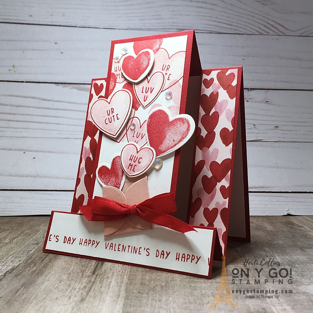 Fun fold Valentine's Day card idea. This easel card is so easy to make! And fun to decorate with the Sweet Conversations stamp set and Sweet Talk patterned paper from Stampin' Up!