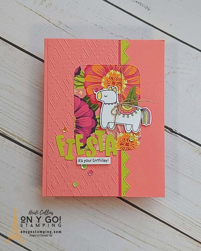 Fun handmade birthday card featuring the Taco Fiesta stamp set and Flowering Zinnias patterned paper from Stampin' Up! How cute is this pinata?!?