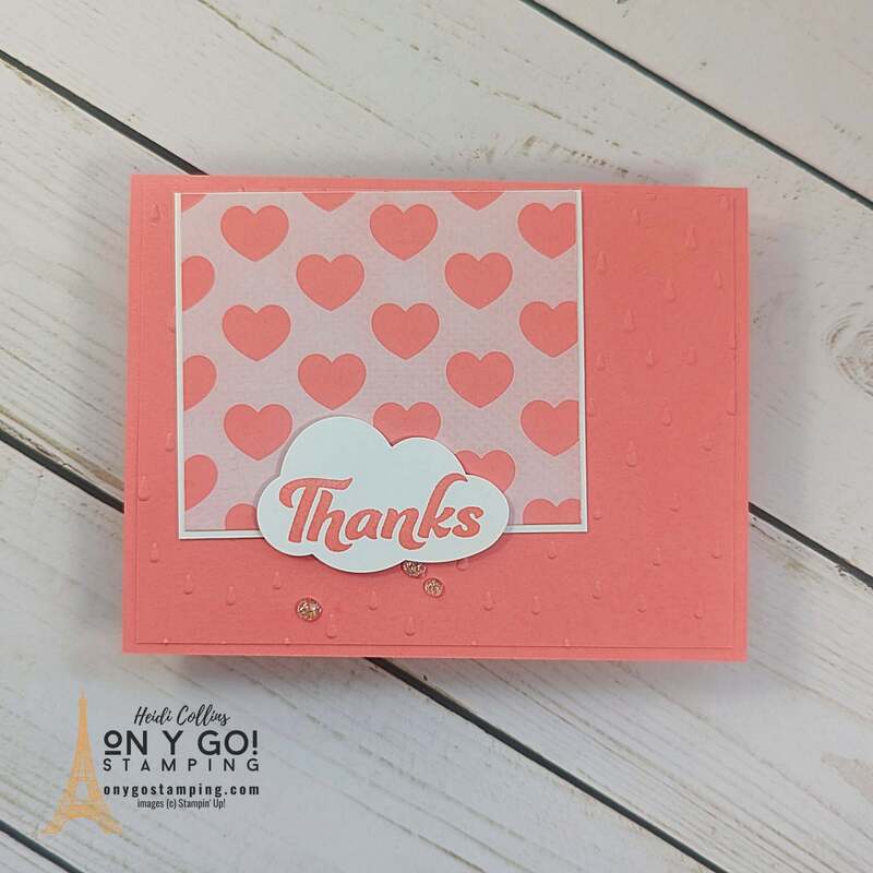 Create a handmade thank you card with a sentiment rubber stamp from the Filled with Happiness stamp set and the Most Adored patterned paper from Stampin' Up!®️ Get this patterned paper free with qualified purchase in February 2024.