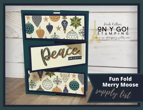 Fancy fold card design using the Peace and Joy stamp set and Brightly Gleaming patterned paper from Stampin' Up! Quick and easy gate fold card.