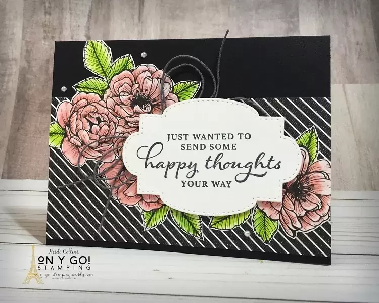 Floral card idea with the True Love patterned paper. Color the gorgeous flowers with the watercolor pencils from Stampin' Up!