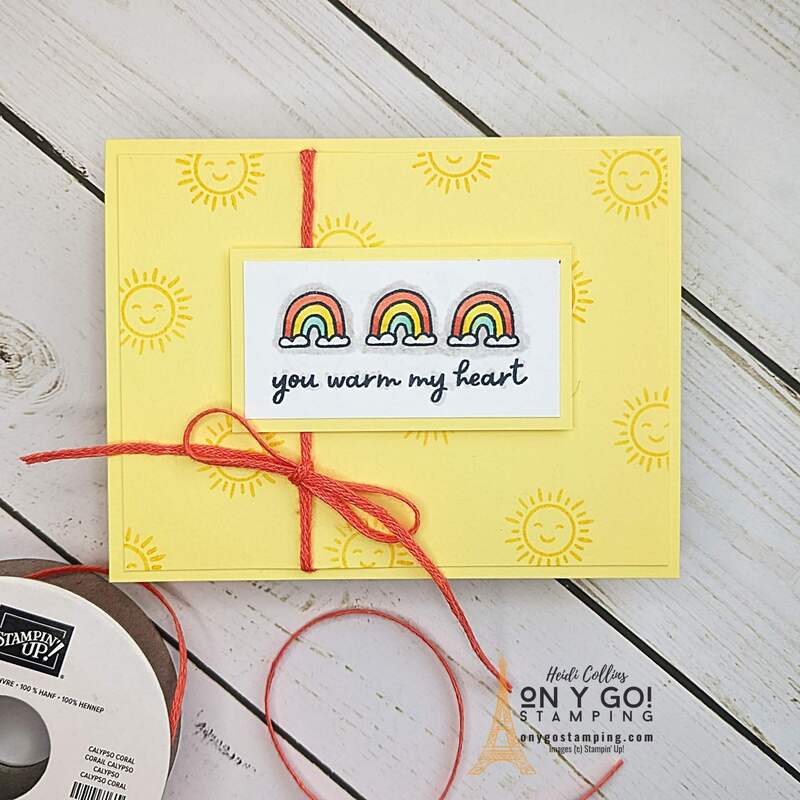 Create a simple handmade card that will warm the winter blues with the Warmest Heart stamp set from Stampin' Up! Rainbows and sunshine will send a smile in the coldest weather.