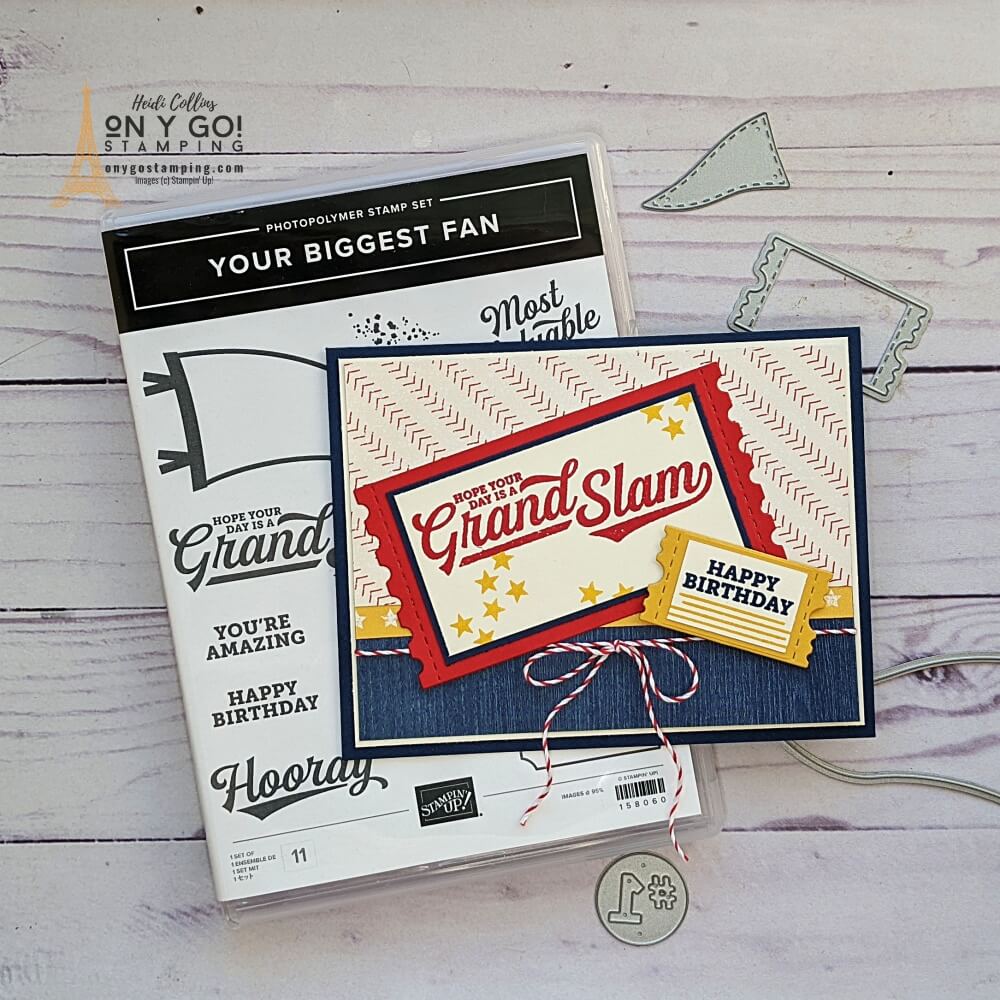 Grand Slam birthday card. Make this card yourself with the Your Biggest Fan stamp set from Stampin' Up!® and the Hey Sports Fan patterned paper.
