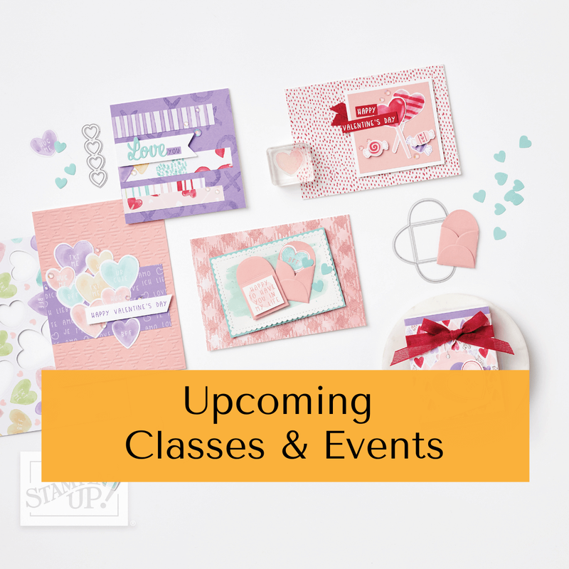 I offer a variety of card making classes and events online and in person. See more information and register here.