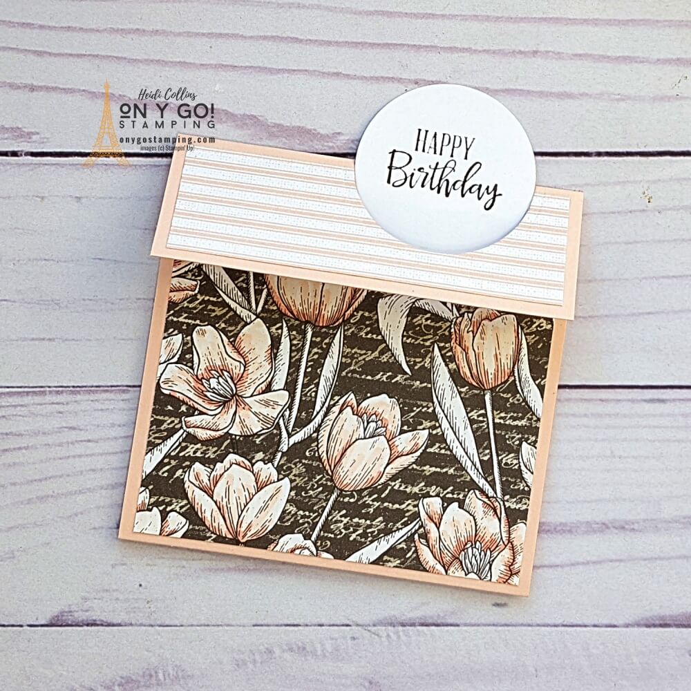 See how to make this easy fun fold card and gift card holder in a video tutorial. Plus, get the cutting dimensions and supply lists. Lots of samples including this one using the Abigail Rose patterned paper.