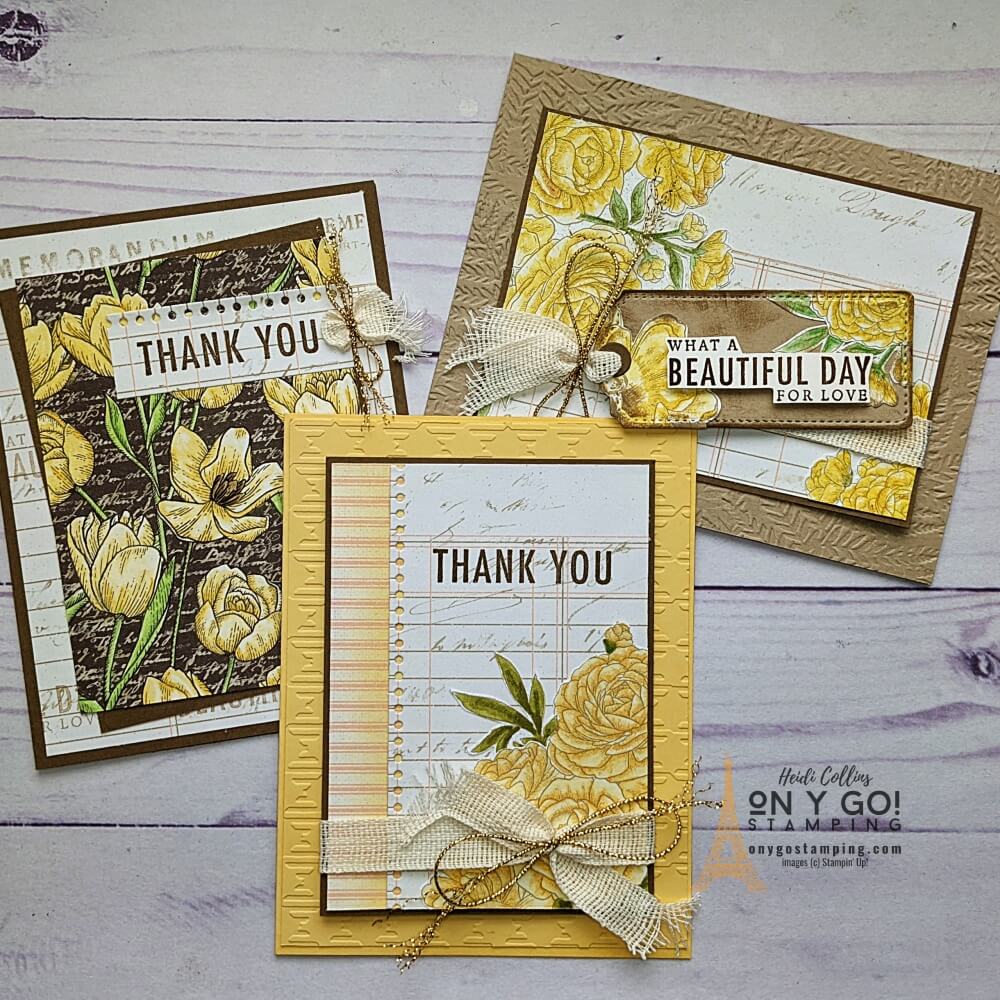 See different coloring techniques with the Abigail Rose patterned paper to create beautiful handmade floral cards. Including soft pastels, watercolor pencils, and the Stampin' Blends alcohol markers. 