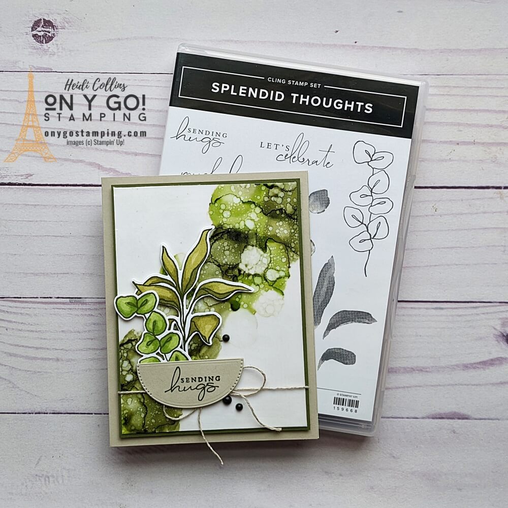 Use your Stampin' Blends alcohol markers on vellum to create this fun background technique. Click to see the video tutorial. This sample card uses the Splendid Thoughts stamp set from Stampin' Up! which will be in the 2022 July-December Mini Catalog from Stampin' Up!®