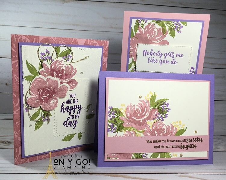 Three more fabulous card making ideas with the All Things Fabulous stamp set from Stampin' Up! in Blushing Bride and Highland Heather.